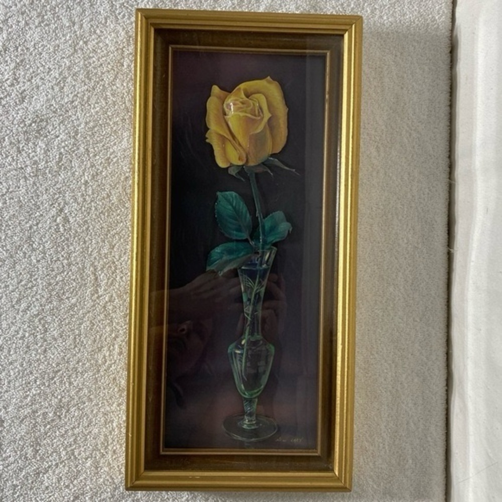Vintage 3D Paper Tole Yellow Rose Art